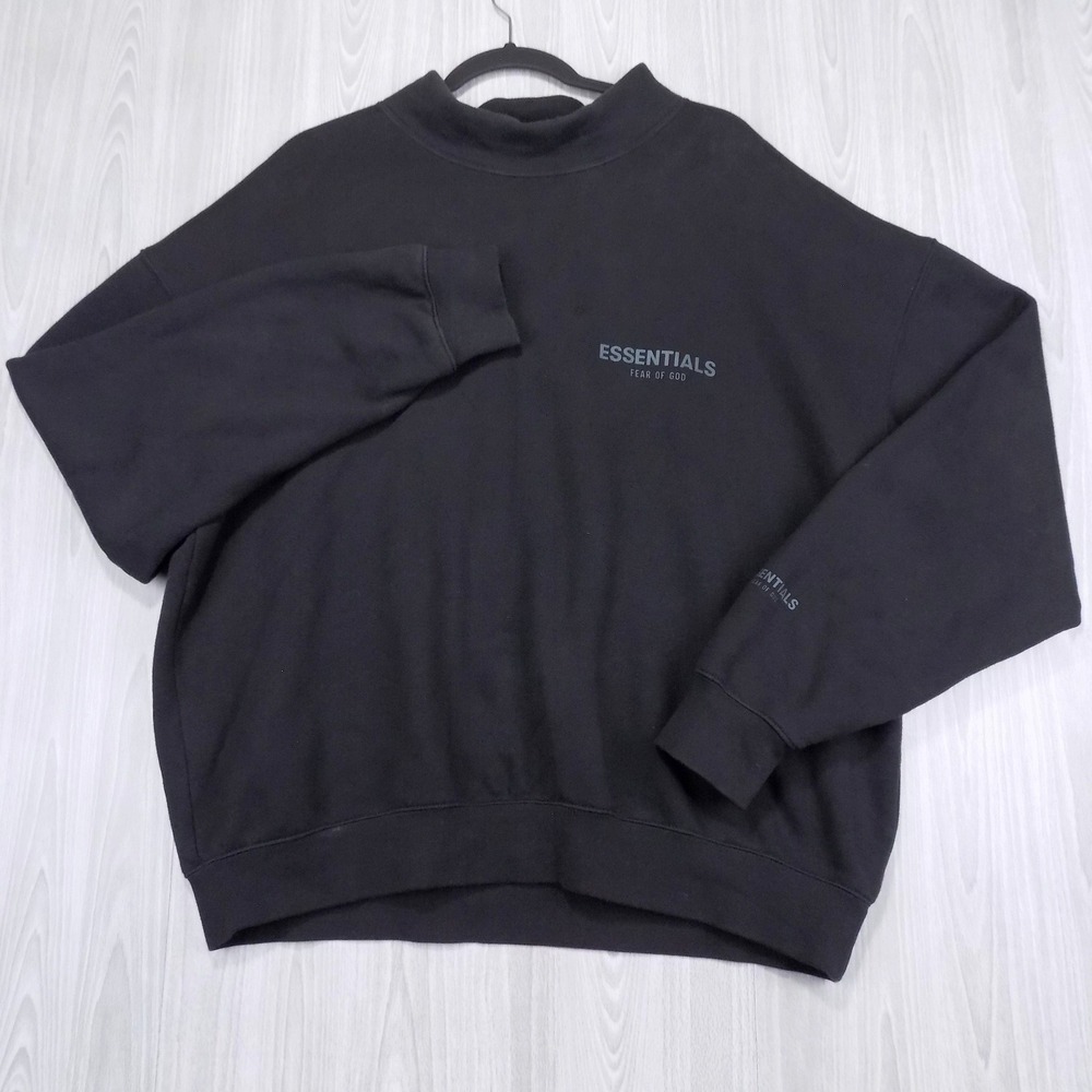 Fear of God Essentials Mock Neck Sweatshirt Mens M Black Logo Pullover FOG